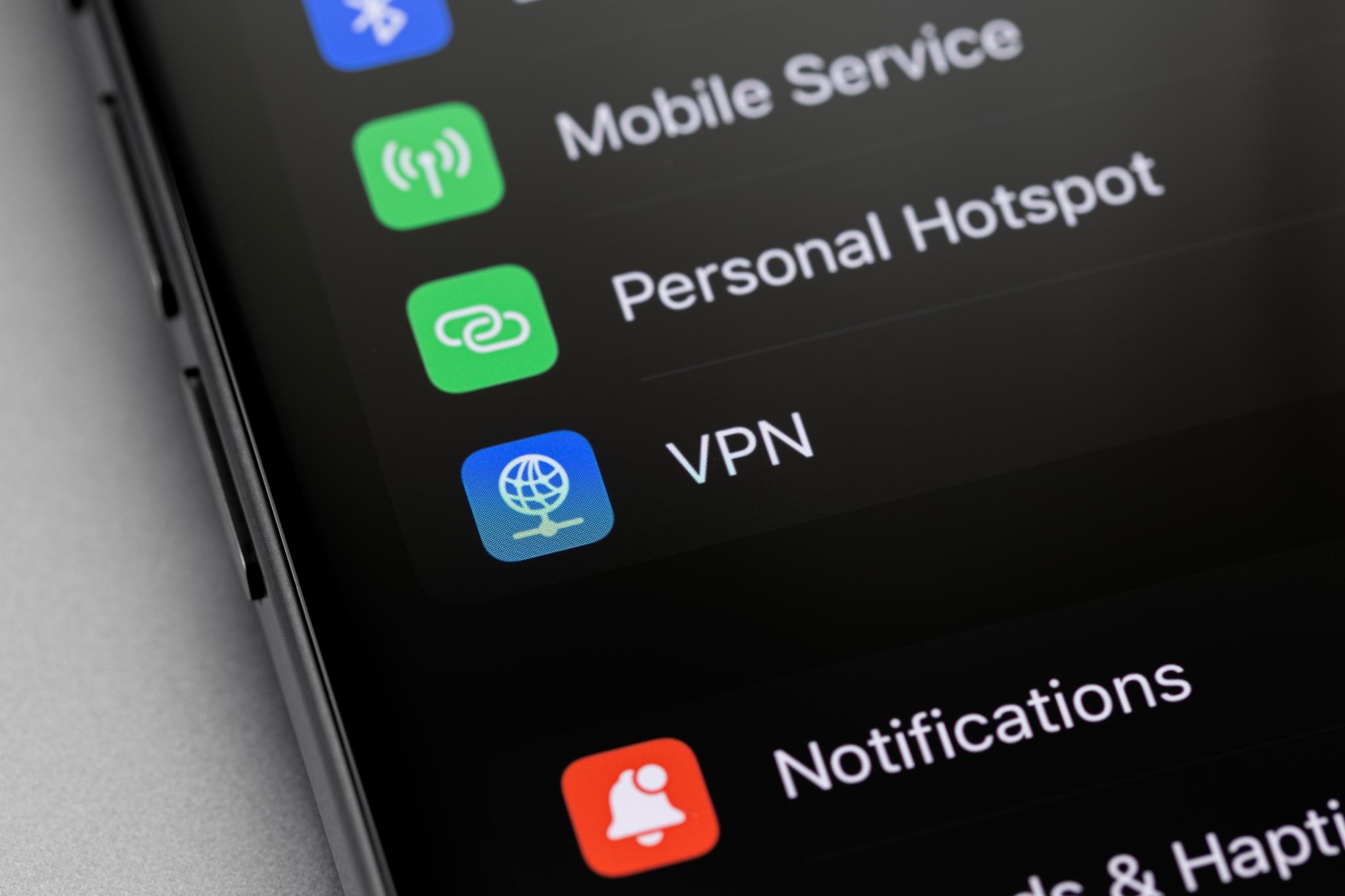 Closeup of Wi-Fi menu with VPN option