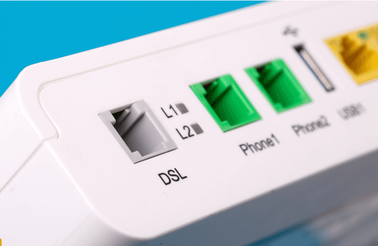 Close-up of DSL internet port on a router
