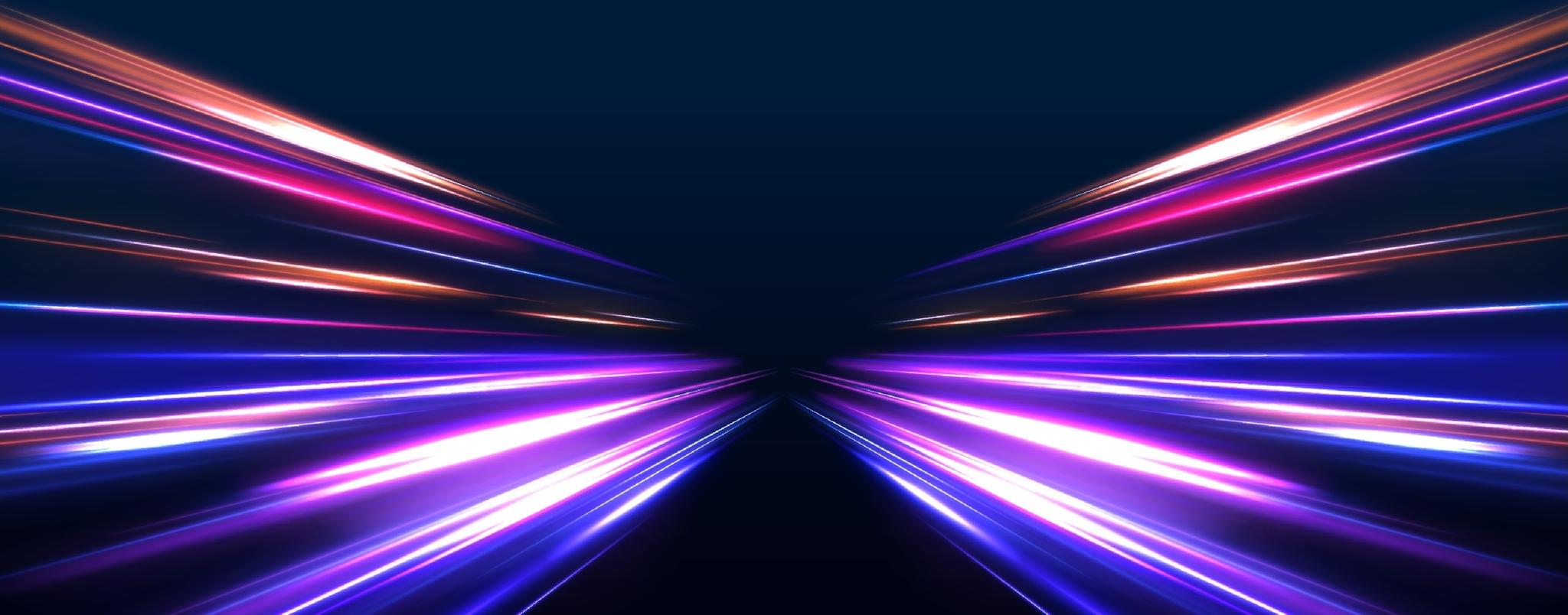 Illustration of purple and orange light streams depicting speed