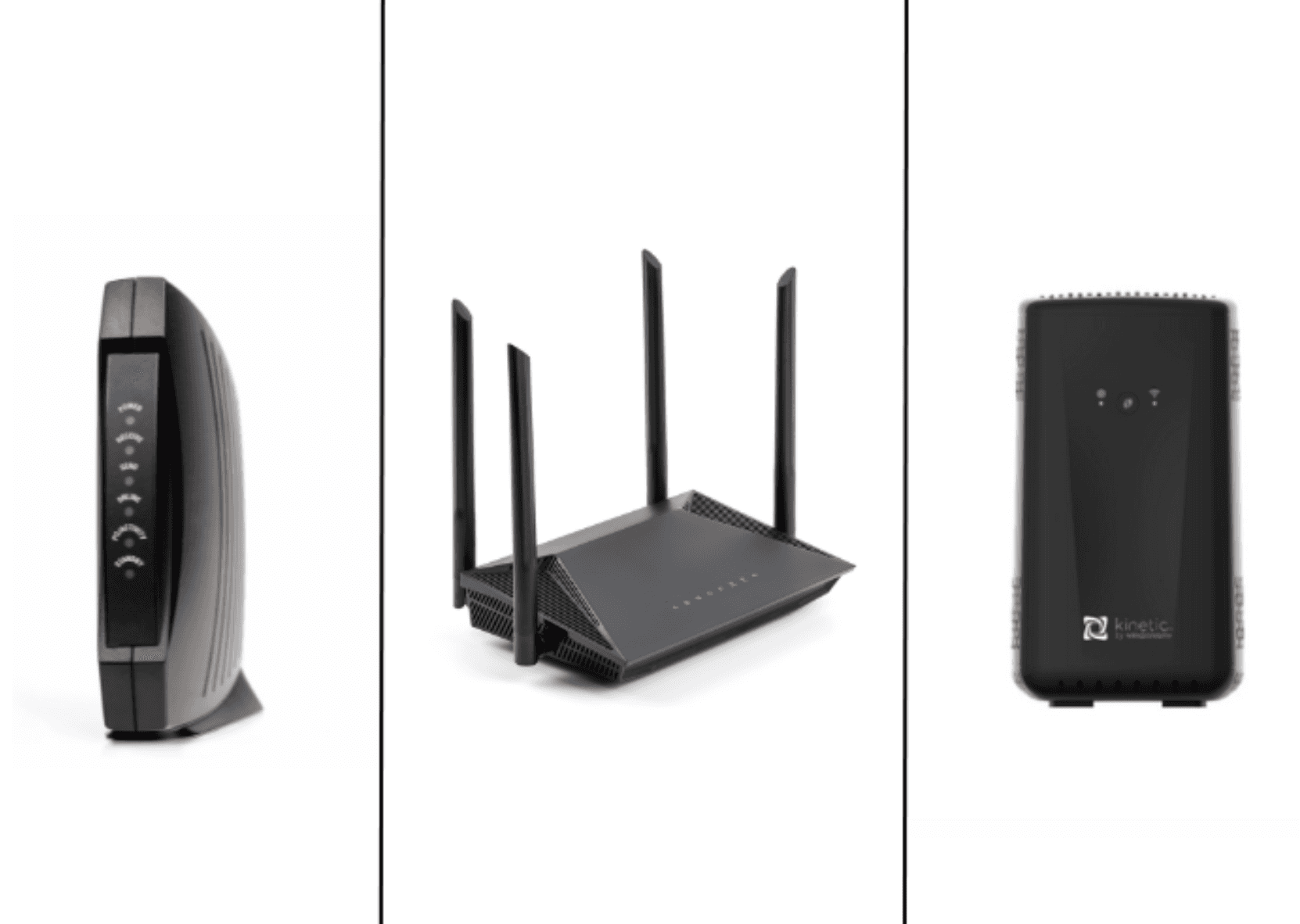 Static images of a modem, router, and gateway