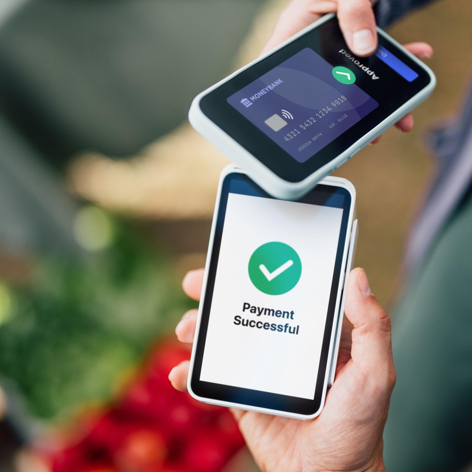 Smart phone displays message, "payment successful"