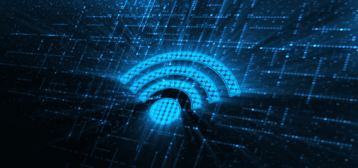 Wi-Fi symbol lit up against a grid of blue lights
