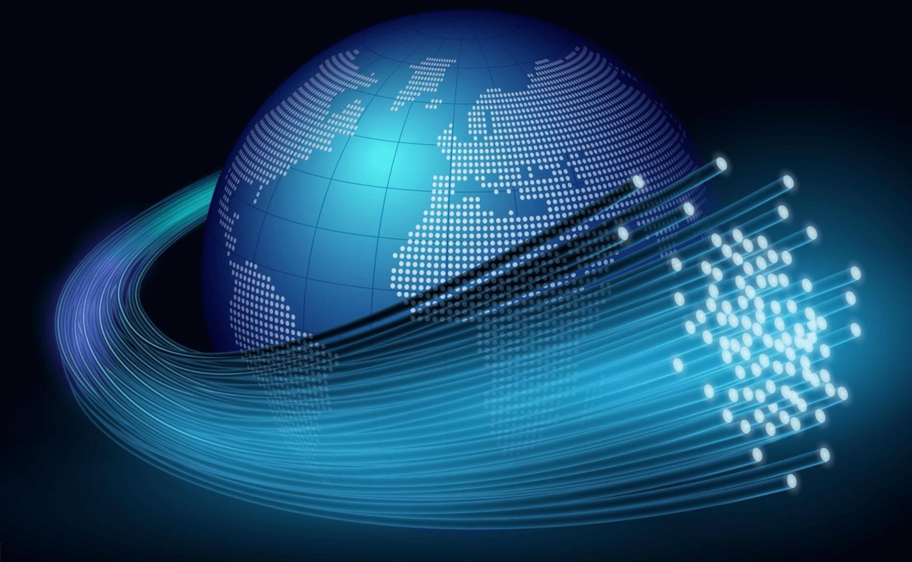 Fiber optic cables wrapped around a 3-D model of Earth
